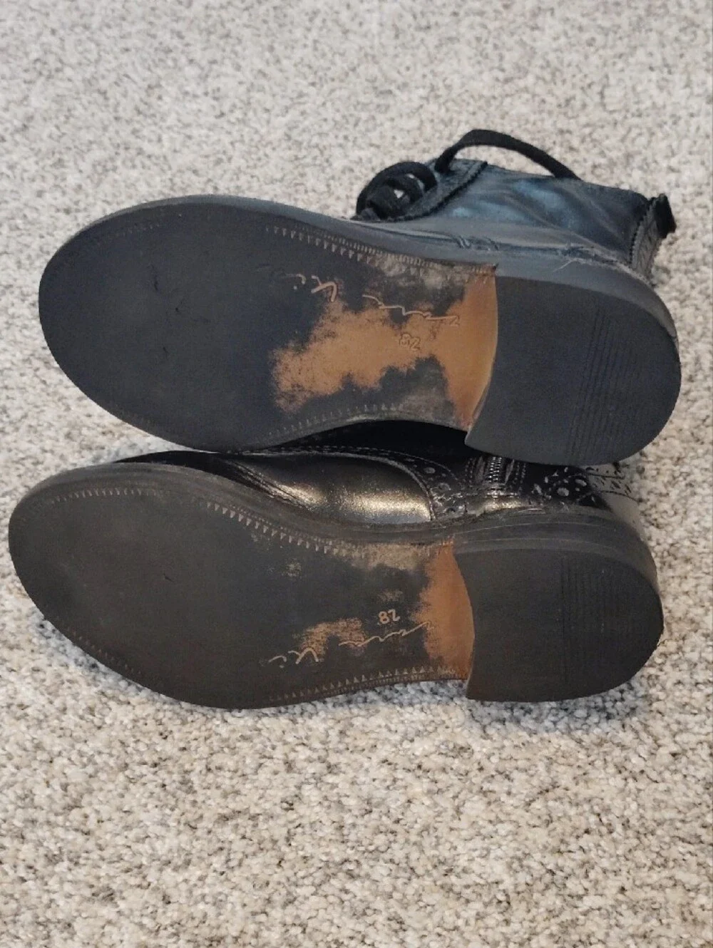 Zara Black Kids Lace-Up Brogue Combat Boots